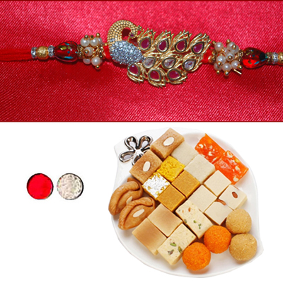 "RAKHI -AD 4150A- code020 (Single Rakhi), 500gms of Assorted Sweets - Click here to View more details about this Product